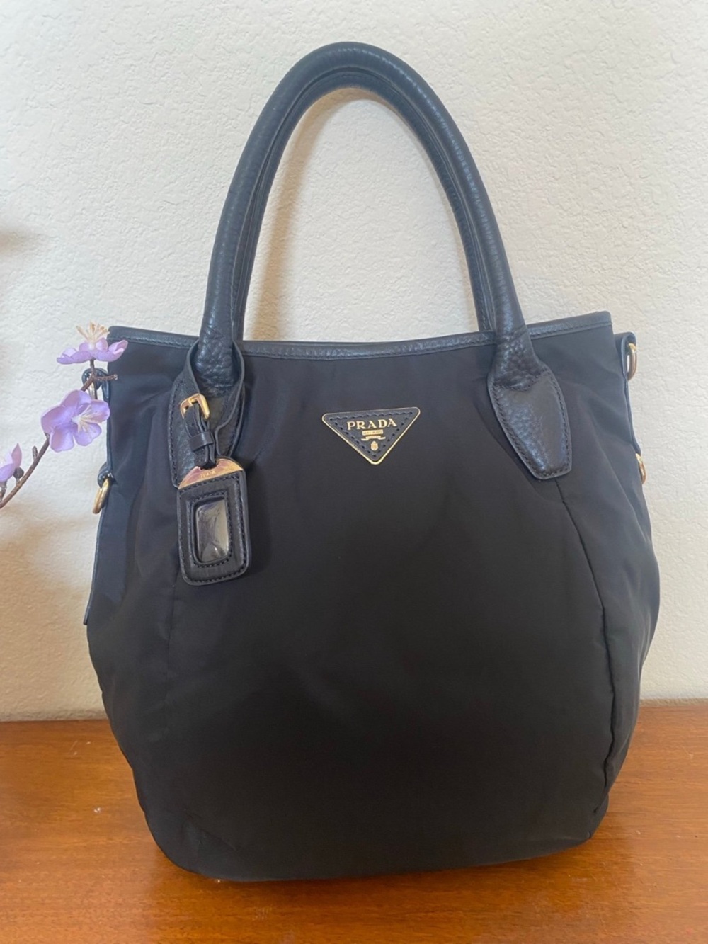 PRADA 2way Tote Shoulder Bag Nylon Leather Black Cervo